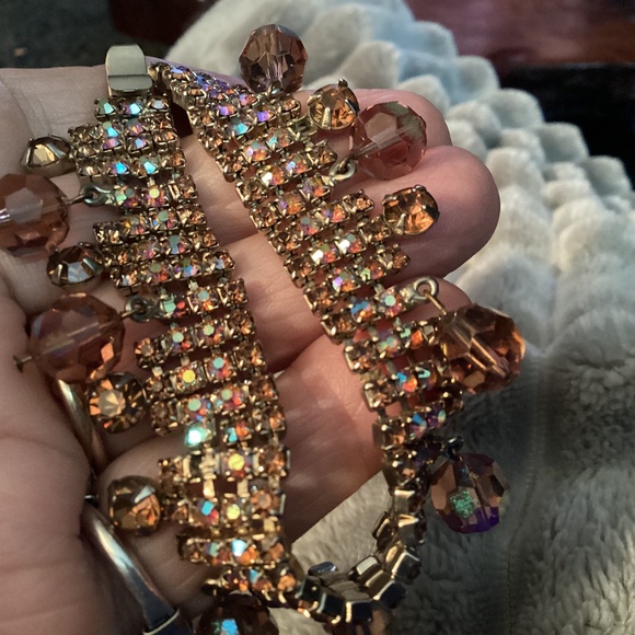 RHINESTONE AMBER COLORED RARE VINTAGE BRACELET - Picture 10 of 11